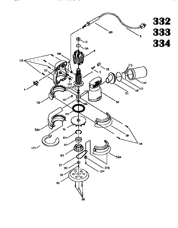 Unit Parts Diagram and Parts List for 332-1990  Porter Cable Sander